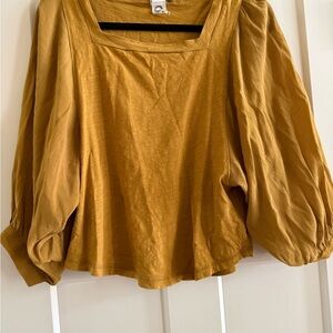 Anthropologie Mustard Puff-Sleeve Square-Neck Tunic